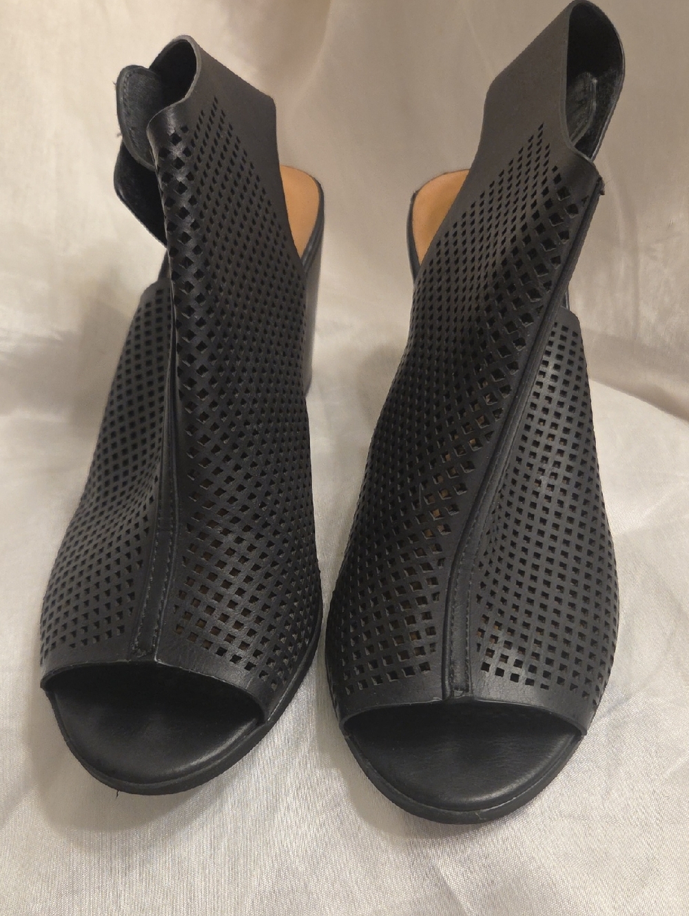 Cityclassified Black Perforated Peep-Toe Mules
